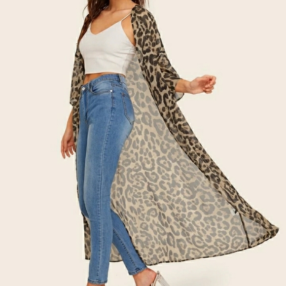 SHEIN sheer leopard open drape long cardigan XS - Picture 3 of 7